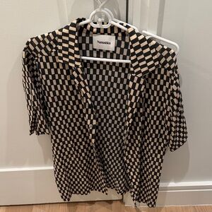 Nanushka Black and Tan Checkered Blouse